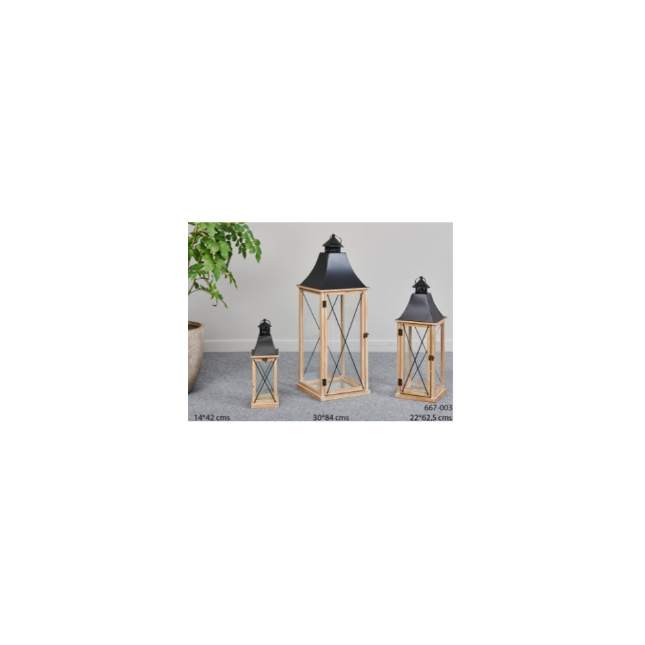 FAROL MADERA NATURAL METAL NEGRO