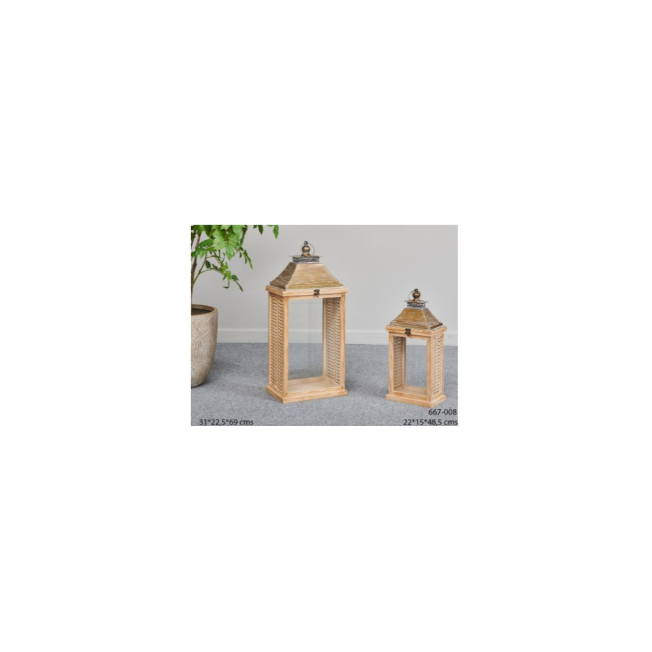 FAROL MADERA NATURAL METAL CUERO