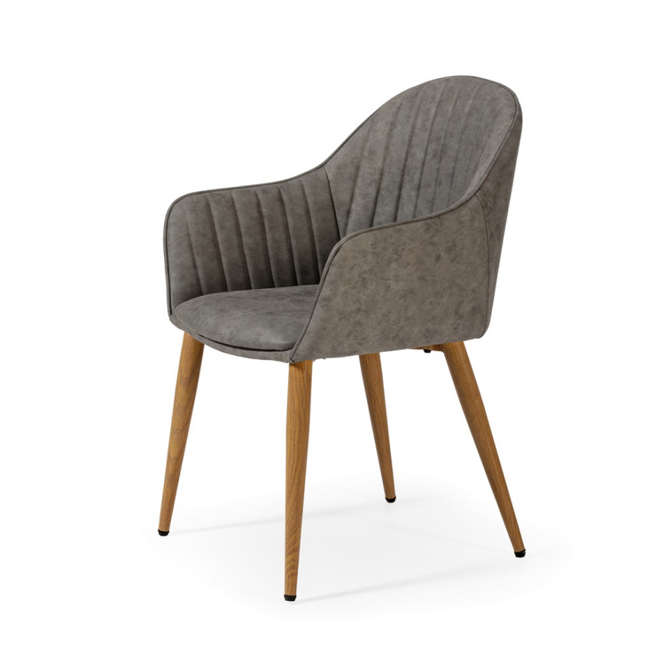 SILLA POLIPIEL GRIS/ROBLE